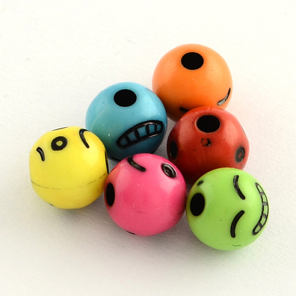 

PandaHall Opaque Acrylic Beads, Round with Facial Expression, Mixed Color, 8x7.5mm, Hole: 2mm, about 1850pcs/500g Acrylic Round Multicolor