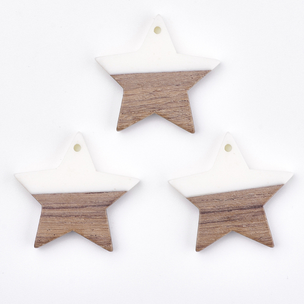 

PandaHall Resin & Walnut Wood Pendants, Star, White, 26x28x4mm, Hole: 1.6mm Resin+Wood Star White
