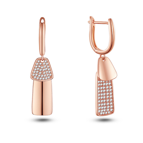 

PandaHall SHEGRACE 925 Sterling Silver Hoop Earrings, Asymmetrical Earrings, with Clear Grade AAA Cubic Zirconia and Fan Brass Pendant, Rose...