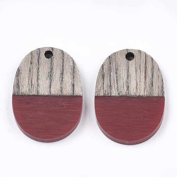 

PandaHall Resin & Wenge Wood Pendants, Oval, FireBrick, 25x18x3~4mm, Hole: 2mm Resin+Wood Oval Red