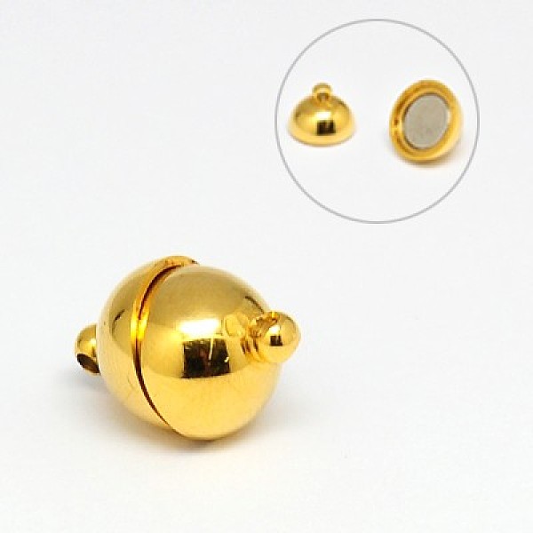 

PandaHall 304 Stainless Steel Magnetic Clasps with Loops, Ion Plating (IP), Round, Golden, 15x10mm, Hole: 1mm 304 Stainless Steel Round