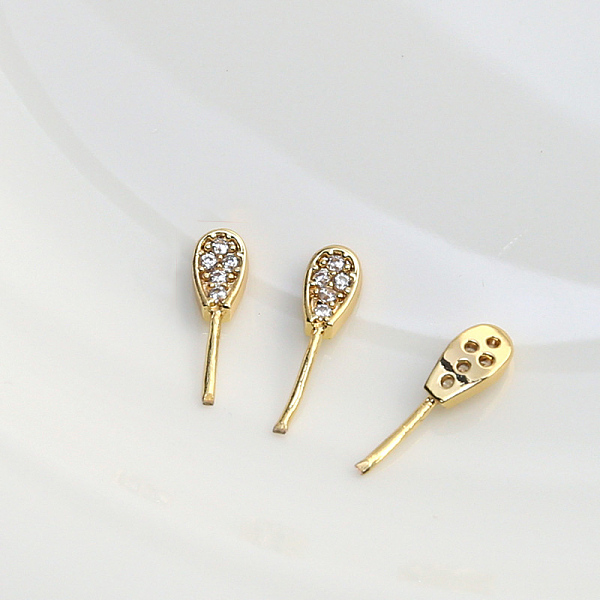 

PandaHall Brass Micro Pave Clear Cubic Zirconia Rabbit Ear Head Pins, for Baroque Pearl Making, Golden, 13x4mm Brass
