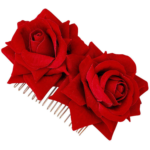 

PandaHall CRASPIRE Iron Hair Combs, with Velvet Flower, Dark Red, 90x60mm Iron