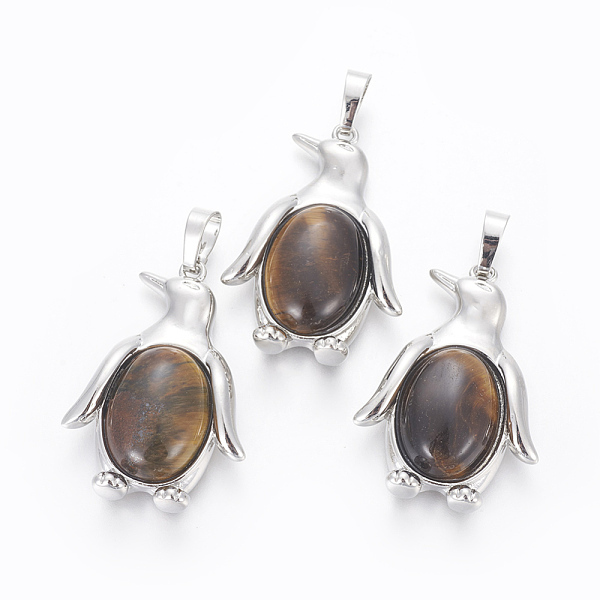 

PandaHall Natural Tiger Eye Pendants, with Brass Findings, Penguin, Platinum, 34~35x24~25x5~8mm, Hole: 8x5mm Tiger Eye Penguin