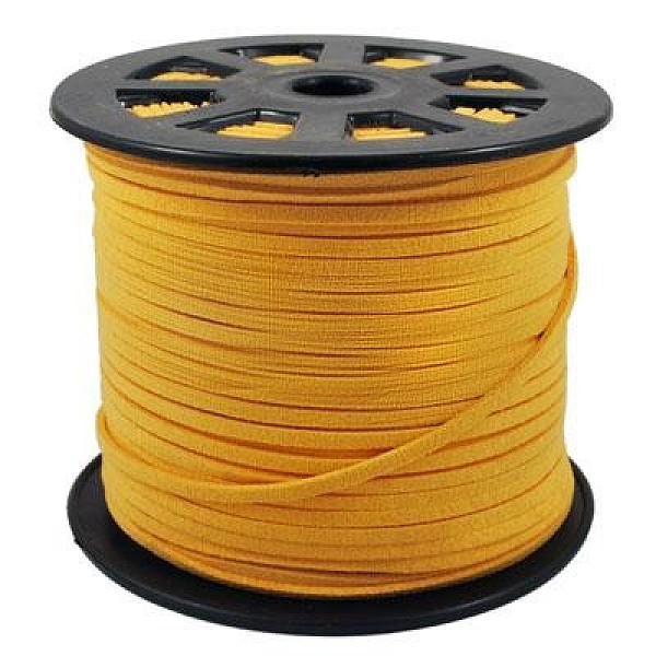 

PandaHall Faux Suede Cords, Faux Suede Lace, Gold, 5x1.5mm, 100yards/roll(300 feet/roll) Faux Suede Gold