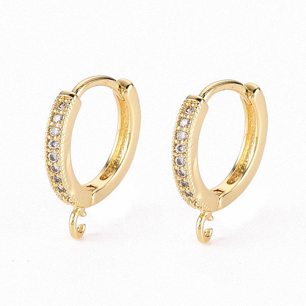 

PandaHall Brass Micro Pave Clear Cubic Zirconia Hoop Earring Findings, with Horizontal Loop, Real 18K Gold Plated, 16x14x2mm, Hole: 1.2mm...