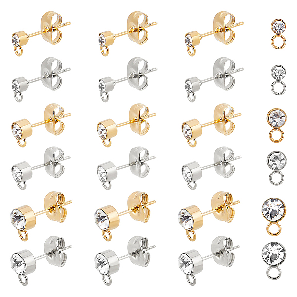 

PandaHall UNICRAFTALE 36pcs Earrings Rhinestone Stud Earrings 2 Colors Stainless Steel Crystal Earrings with 1.8mm Horizontal Loops Column..., Clear