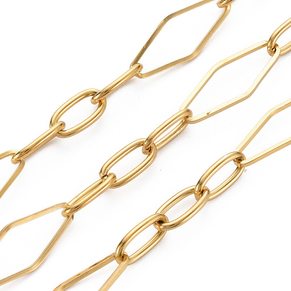 

PandaHall 304 Stainless Steel Figaro Chains, Rhombus & Oval, Soldered, with Spool, Real 16K Gold Plated, 19.5x7~8x1mm, about 32.81 Feet...