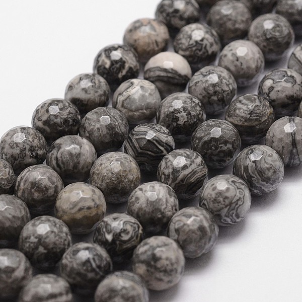 

PandaHall Natural Map Stone/Picasso Stone/Picasso Jasper Beads Strands, Faceted, Round, 6mm, Hole: 1mm, about 61pcs/strand, 14.9 inch~15.1..., Gray