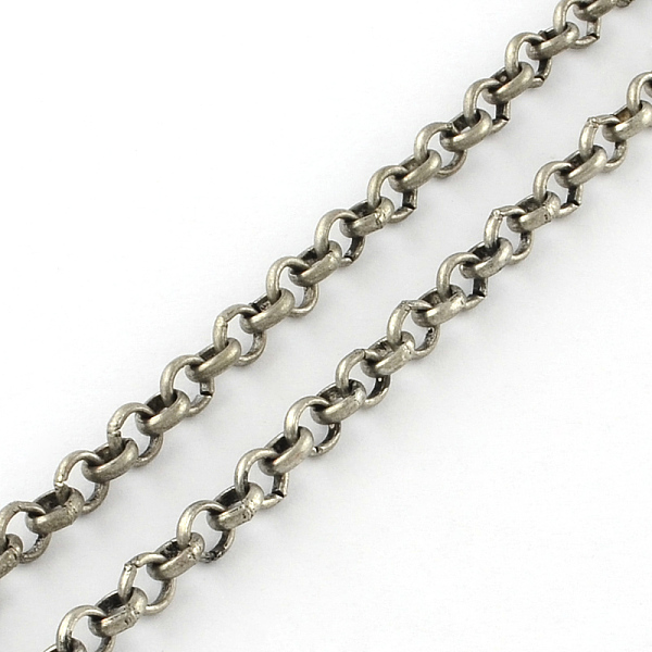PandaHall Iron Rolo Chains, Belcher Chain, Unwelded, with Spool, Antique Silver, 4.8x1.5mm, about 164.04 Feet(50m)/roll Iron