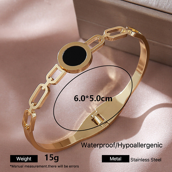 Bracciale rigido con chiusura a cerniera da donna in acciaio inossidabile 304 con smalto nero