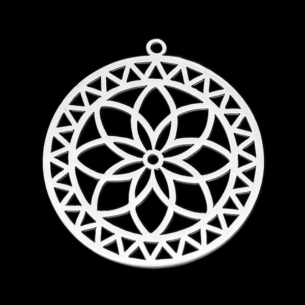 

PandaHall 201 Stainless Steel Pendants, Laser Cut, Hollow, Flat Round with Flower, Stainless Steel Color, 34.5x32x1mm, Hole: 1.6mm 201...