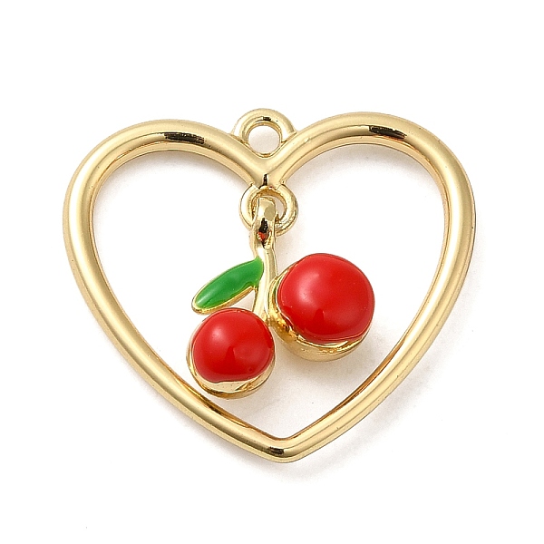 

PandaHall Alloy Pendants, with Enamel, Heart with Cherry Charm, Golden, 21.5x23x6mm, Hole: 1.6mm Alloy+Enamel Heart