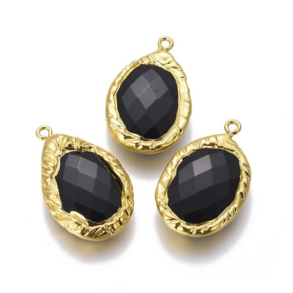

PandaHall Natural Black Agate Pendants, with Brass Findings, Faceted, Oval, Golden, 32~33x20~22x6~7mm, Hole: 1.8mm Black Agate Oval