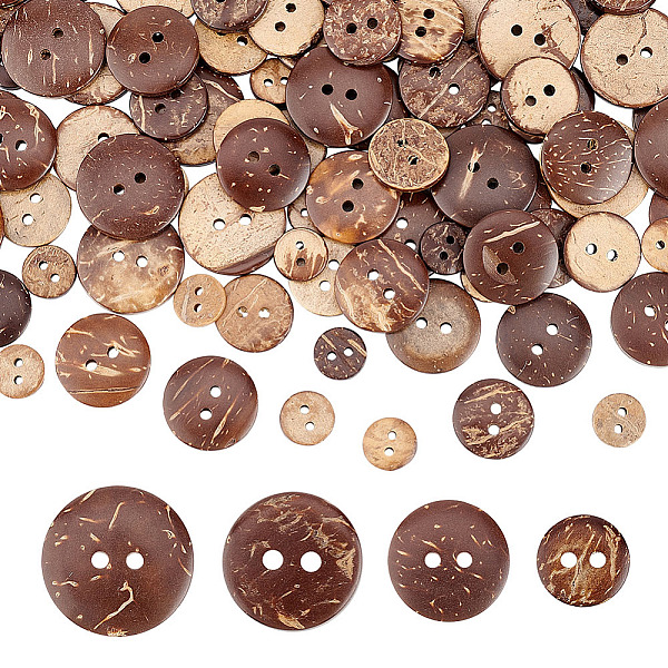 

PandaHall ARRICRAFT 200Pcs 4 Style 2-Hole Flat Round Coconut Buttons, Coconut Brown, 10~20x2~3.5mm, Hole: 1~2mm, 50pcs/style Coconut Flat...