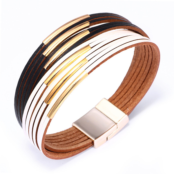 

PandaHall Genuine Cowhide Leather Cord Multi-strand Bracelets, with Alloy Findings, Mixed Color, 7-1/2 inch(19cm), 30mm Alloy Multicolor