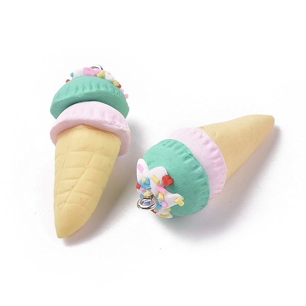 

PandaHall Handmade Polymer Clay Pendants, with Platinum Plated Iron Screw Eye Pin Peg Bails, Ice Cream, Turquoise, 39.3x15.9mm, Hole: 2mm..., Green