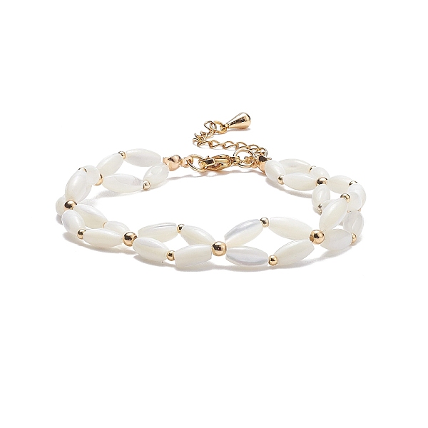 

PandaHall Natural Shell Braided Rhombus Beaded Bracelet, Wire Wrap Jewelry for Women, White, 7-1/8 inch(18.2cm) Shell White