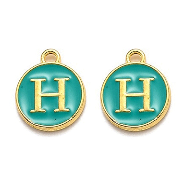 

PandaHall Golden Plated Alloy Enamel Charms, Enamelled Sequins, Flat Round with Alphabet, Letter.H, Green, 14x12x2mm, Hole: 1.5mm...