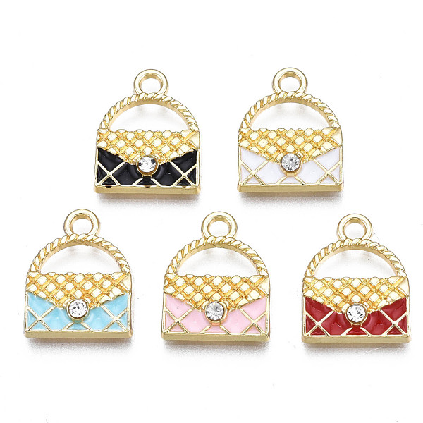 

PandaHall Alloy Enamel Pendants, with Rhinestone, Cadmium Free & Lead Free, Light Gold, Handbag, Mixed Color, 16x13x3mm, Hole: 2mm Alloy..., Multicolor