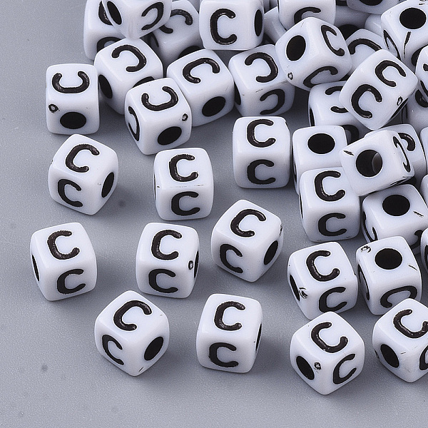 

PandaHall White Opaque Acrylic Beads, Horizontal Hole, Cube with Black Alphabet, Letter.C, 4~5x4~5x4~5mm, Hole: 1.8mm, about 255~260pcs/20g...