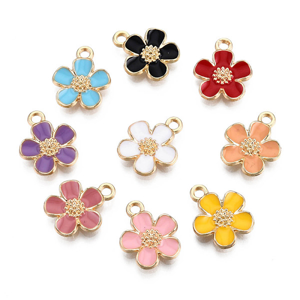 

PandaHall Eco-Friendly Zinc Alloy Pendants, with Enamel, Cadmium Free & Nickel Free & Lead Free, 5- Petal Flower, Light Gold, Mixed Color..., Multicolor