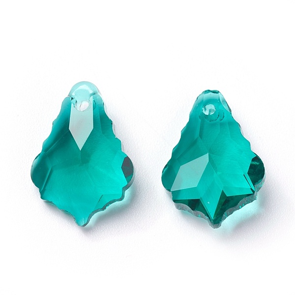 

PandaHall Faceted Glass Pendants, Leaf, Dark Cyan, 16x11x6mm, Hole: 1.5mm Glass Leaf