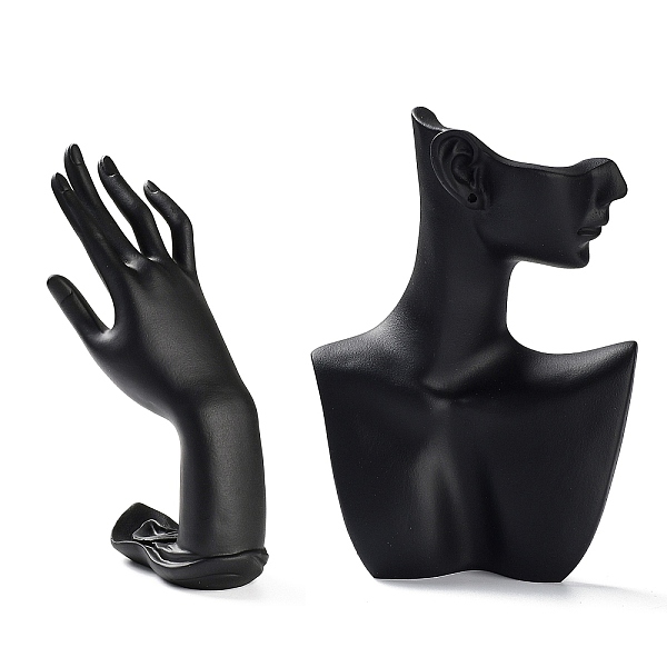 

PandaHall 1PC Resin Finger Ring Display Stands, with 1PC Resin Side Body Model Portrait Jewelry Stand, Black, 10.8x7.6x22.5cm Resin Black