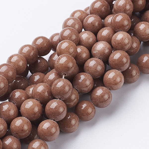 

PandaHall Natural Mashan Jade Round Beads Strands, Dyed, Camel, 10mm, Hole: 1mm, about 41pcs/strand, 15.7 inch Mashan Jade Round Brown