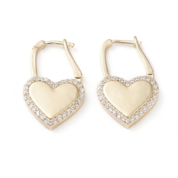 

PandaHall Brass Micro Pave Cubic Zirconia Huggie Hoop Earrings, Long-Lasting Plated, Heart, Clear, Golden, 25.5x15.5x3mm, Pin: 0.7x1mm Brass...