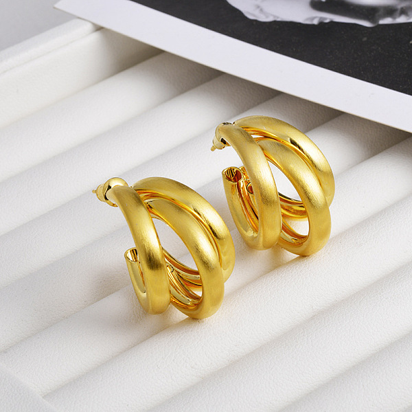 C-Shaped Brass Multi-Strand Half Hoop Stud Earrings For Women