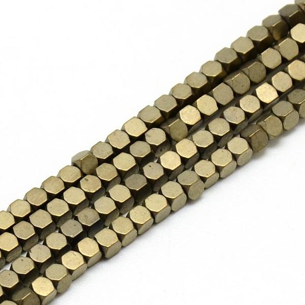 

PandaHall Electroplate Non-magnetic Synthetic Hematite Beads Strands, Faceted, Matte, Cube, Light Gold Plated, 2x2x2mm, Hole: 1mm, about...