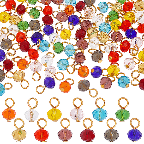 

PandaHall 120Pcs 12 Colors Glass Charms, Faceted Rondelle, with Iron Loops, Golden, 12x8mm, Hole: 3.6mm, 10Pcs/color Iron+Glass Rondelle..., Multicolor