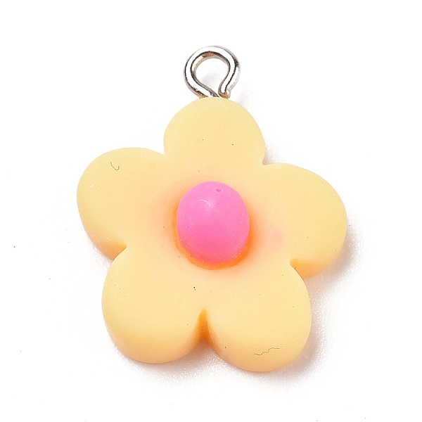 

PandaHall Resin Pendants, with Platinum Plated Screw Eye Pin Peg Bails, Flower, Light Yellow, 24x19.5x8mm, Hole: 2mm Resin Flower Yellow