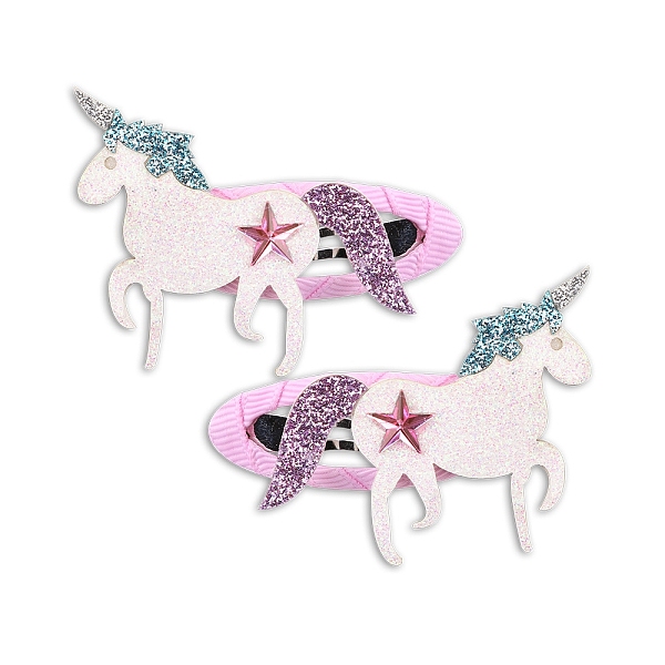 

PandaHall Cloth Covered Snap Hair Clips, Unicorn, 60x45mm Cloth Unicorn