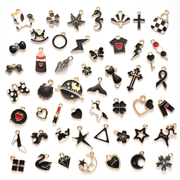 

PandaHall Alloy Enamel Pendants, Light Gold, Mixed Shapes, Light Gold, 50pcs/set Alloy+Enamel Mixed Shapes Black