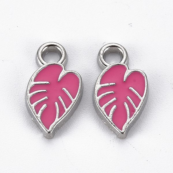 

PandaHall Rack Plating Alloy Enamel Pendants, Cadmium Free & Lead Free, Platinum, Leaf, Camellia, 16.5x9x2mm, Hole: 2mm Alloy+Enamel Leaf..., Pink