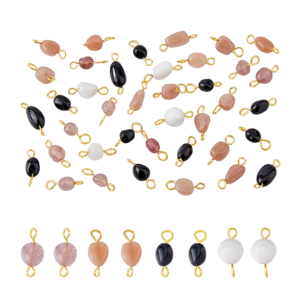 

PandaHall DICOSMETIC 120Pcs 4 Styles Natural Mixed Gemstone Connector Charms, Nuggets Link, with Golden Iron Double Loops, 14~18x5~8x4~6mm...