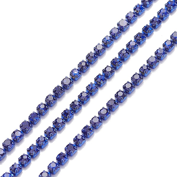 

PandaHall Brass Sapphire Rhinestone Strass Chains, with Plastic Spools, Rhinestone Cup Chains, 2~2.1mm, 4.92 feet (1.5m)/Bag..., Blue