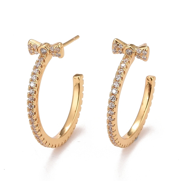

PandaHall Clear Cubic Zirconia C-shape with Bowknot Stud Earrings, Brass Half Hoop Earrings for Women, Cadmium Free & Nickel Free & Lead...