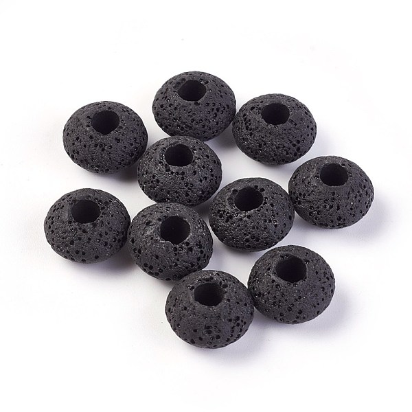 

PandaHall Natural Lava Rock Beads, Dyed, Rondelle, Black, 15.5~16x9.7~10mm, Hole: 5~5.4mm Lava Rock Rondelle Black