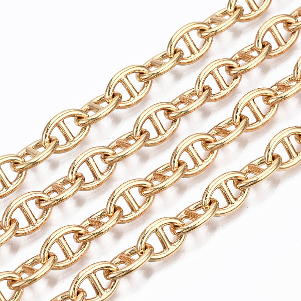 

PandaHall Brass Mariner Link Chains, Soldered, with Spool, Real 16K Gold Plated, 10x6.6x1.4mm, about 16.4 Feet(5m)/roll Brass