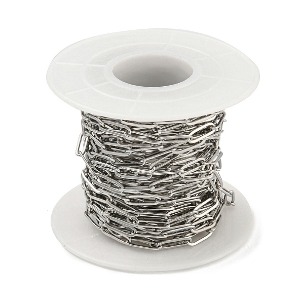 

PandaHall 304 Stainless Steel Paperclip Chains, Drawn Elongated Cable Chains, Soldered, with Spool, Stainless Steel Color, 10x3x0.5mm, about...