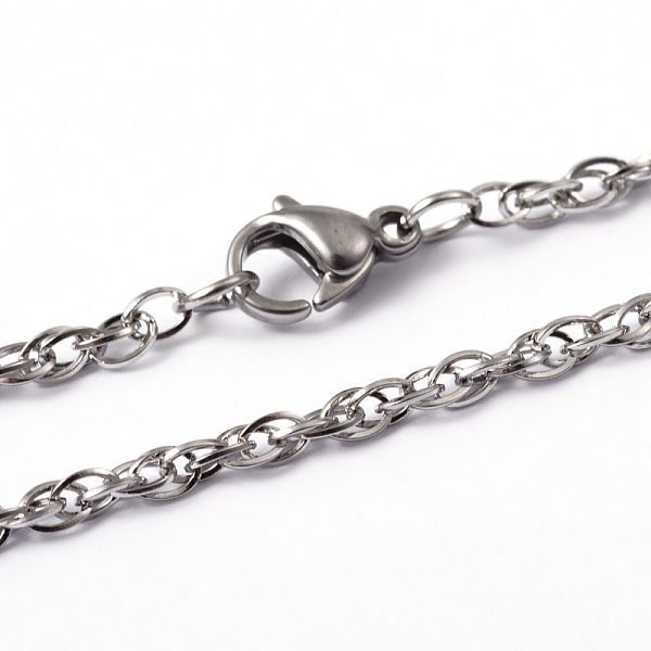 

PandaHall 304 Stainless Steel Rope Chain Necklaces, with Lobster Claw Clasps, Stainless Steel Color, 29.72 inch(75.5cm) 304 Stainless Steel