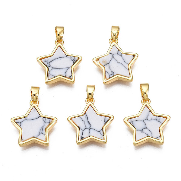 

PandaHall Real 18K Gold Plated Brass Pendants, with Synthetic Turquoise Cabochons, Cadmium Free & Nickel Free & Lead Free, Star, Turquoise...