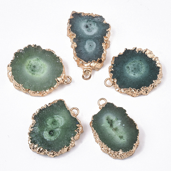 

PandaHall Natural Druzy Agate Pendants, with Brass Finding, Golden Tone Edge Plated, Dyed, Nuggets, Medium Sea Green, 22~33x18~25x5~7mm...