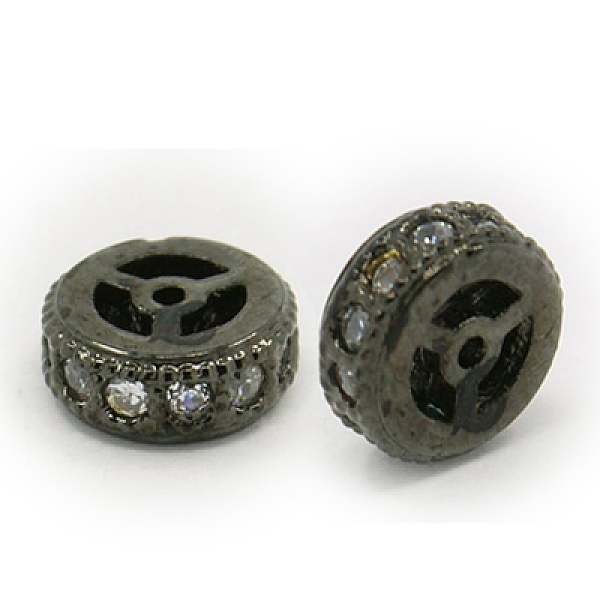 

PandaHall Brass Cubic Zirconia Beads, Flat Round, Gunmetal, 8x2.5mm, Hole: 1mm Brass+Cubic Zirconia Flat Round