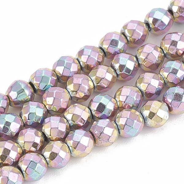 

PandaHall Electroplate Non-magnetic Synthetic Hematite Beads Strands, Round, Faceted, Rainbow Plated, 4x4mm, Hole: 0.8mm, about...
