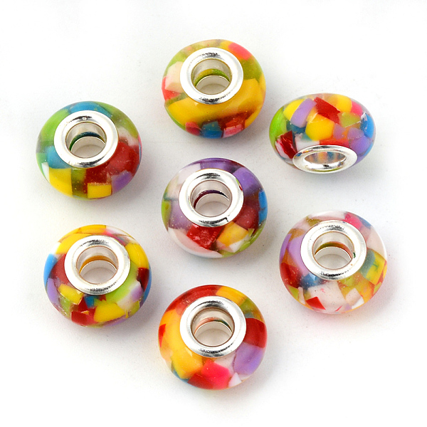 

PandaHall Resin European Beads, Large Hole Beads, with Platinum Tone Brass Double Cores, Rondelle, Colorful, 14x9mm, Hole: 5mm Resin+Brass...