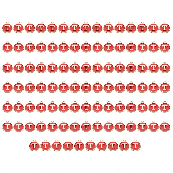

PandaHall Golden Plated Enamel Alloy Charms, Enamelled Sequins, Flat Round, Red, Letter.T, 14x12x2mm, Hole: 1.5mm, 100pcs/Box Alloy+Enamel...